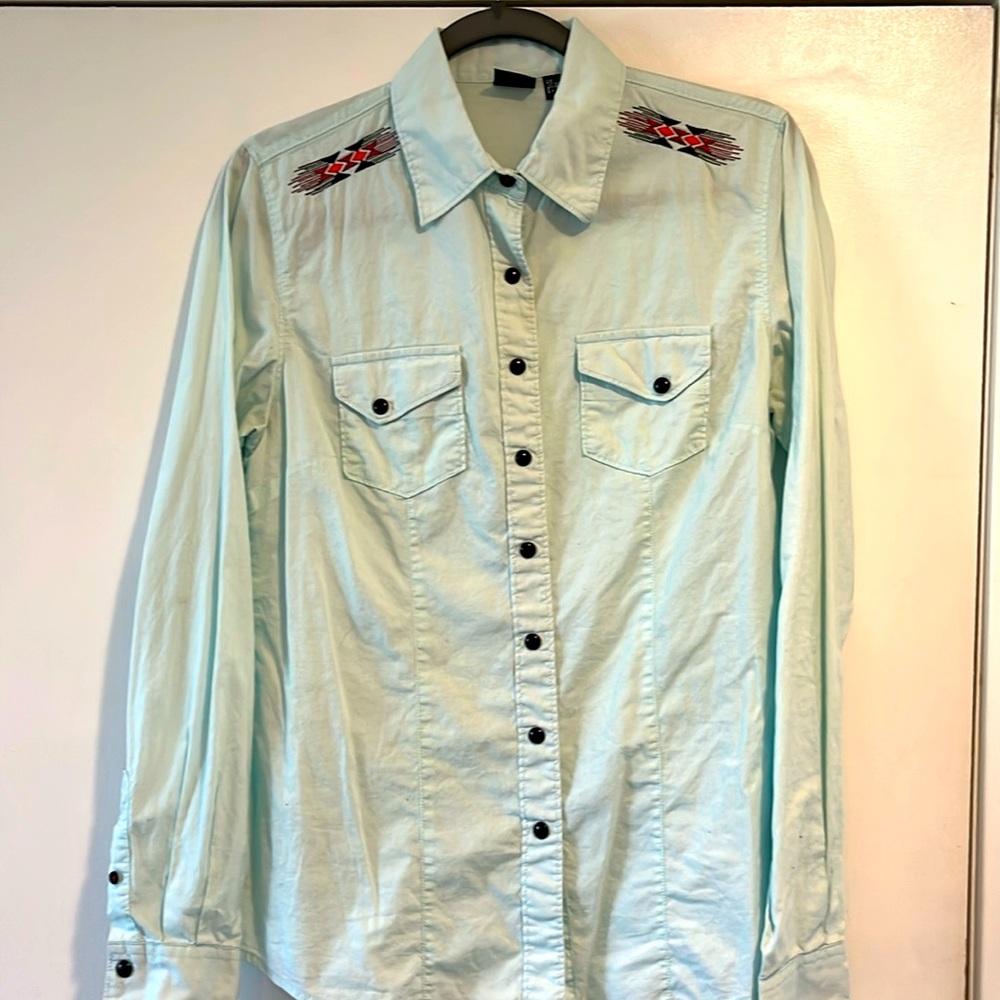 Cruel Girl light blue button down western shirt